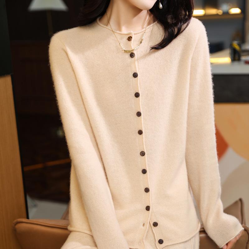 Ready-to-wear Round-neck Wool Cardigan for Women In Autumn and Winter Style Multi-button Cashmere Knitted Jacket Loose and Versatile Sweater