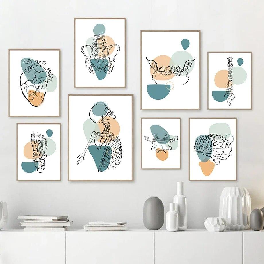 Abstrakte medizinische Anatomie Herz Zähne Skelett Wand Kunst Leinwand Malerei nordische Poster und Drucke Wand Bilder für Klinik Dekor