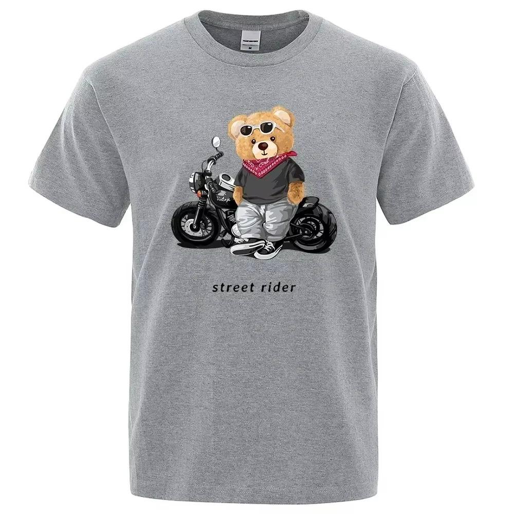 2024 Street Teddy Rider Printed T-Shirt Men Loose Casual Short Sleeves Summer Breathable Tee Cotton Men Clothing Harajuku