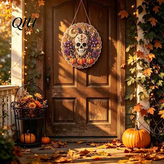 Outdoor Patio Hanging Ornament Halloween Ornament, 2D Flat Acrylic Pendant, Ghost Skull Front Door Decoration Witch for Indoor Window Wall Decor