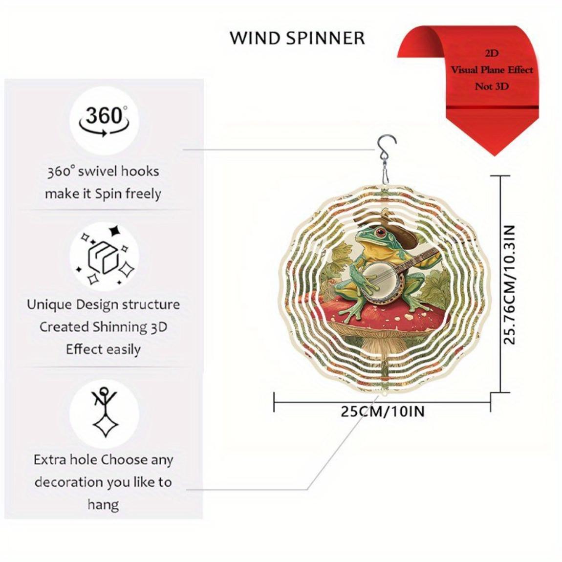 

Причудливая лягушка, играющая на банджо, металлический колокольчик ветра, декор для сада на открытом воздухе с вращающимися крючками, прочное патио, уличное искусство, уникальный праздничный подарок 01A