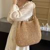 Handmade Crochet Straw Tote Bag Women Large Capacity Shoulder Bag Woven Material Summer Beach Vacation Boho Style Casual Handbag