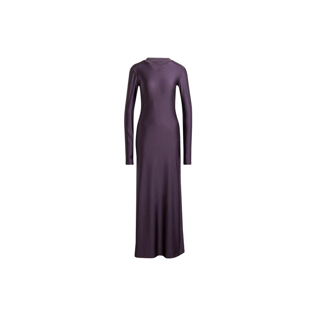Adidas Originals Elongated Dress Solid Color Long Side Split Sports Slim Fit Long Sleeve Dress Women Dresses Purple IS4590