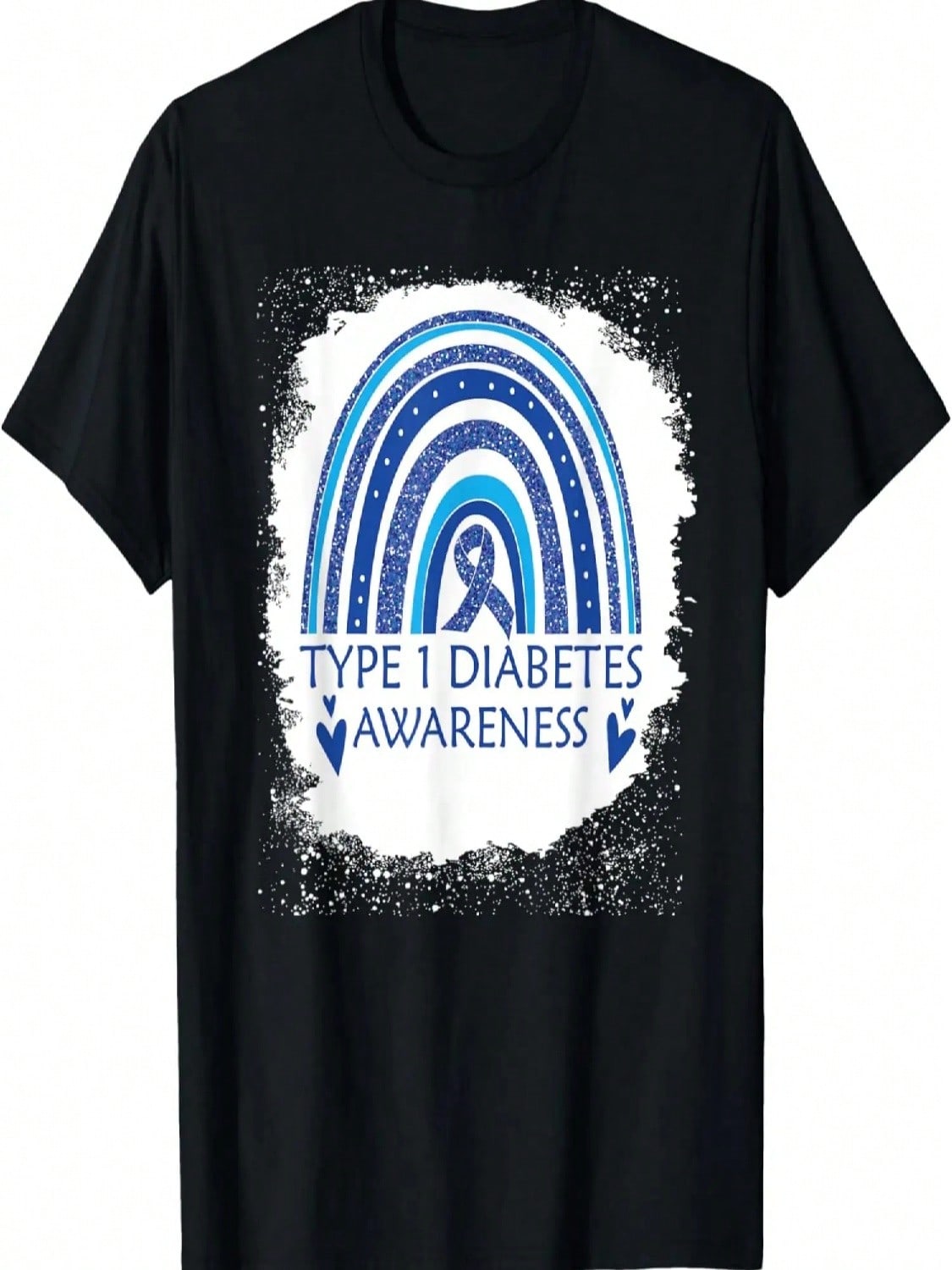 Type 1 Diabetes Awareness Bleached Rainbow Blue Ribbon Women T-Shirt S разноцветный