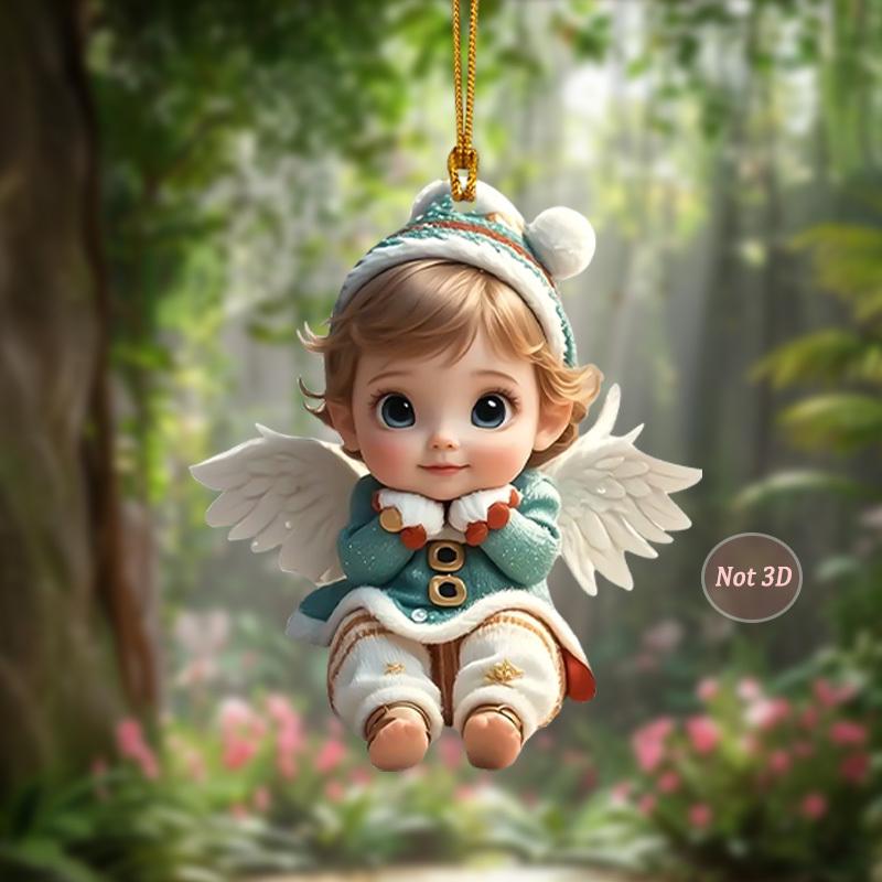 2D Flat Angel Wings Acrylic Ornaments with Golden Rope, Realistic Angle Pendant, Charm Rearview Mirror Hanging Decor,Prety Gifts for Family Friends