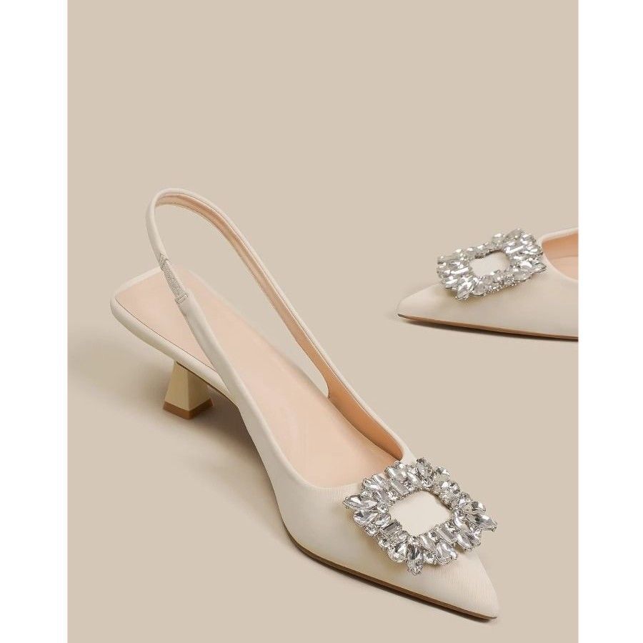Baotou High Heels Women's New Temperament Baotou Sandals Rhinestone Pointed Single Shoes Women
