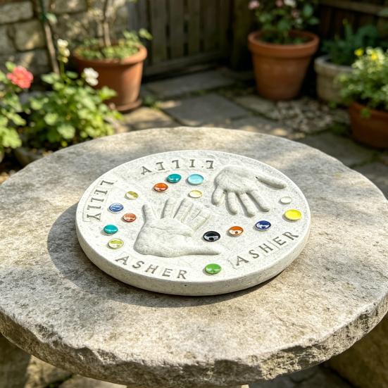 DIY Handprint Stepping Stone Kit, Mother's Day Keepsake Craft Gift, Garden Stone Making Set with Colored Stones for Indoor Outdoor Decor