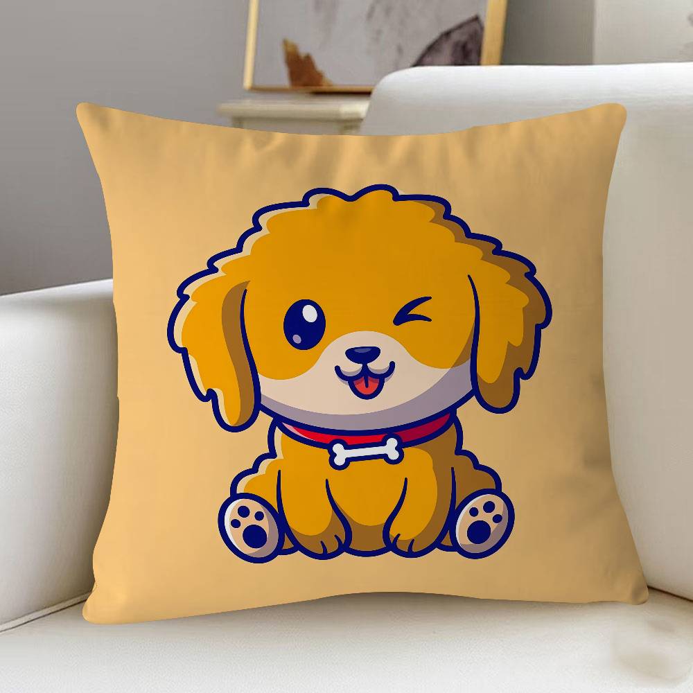 Dog Cartoon Illustration Cute Pillow Cover Sofa Cushion Cover Home Room Decoration Children Gift