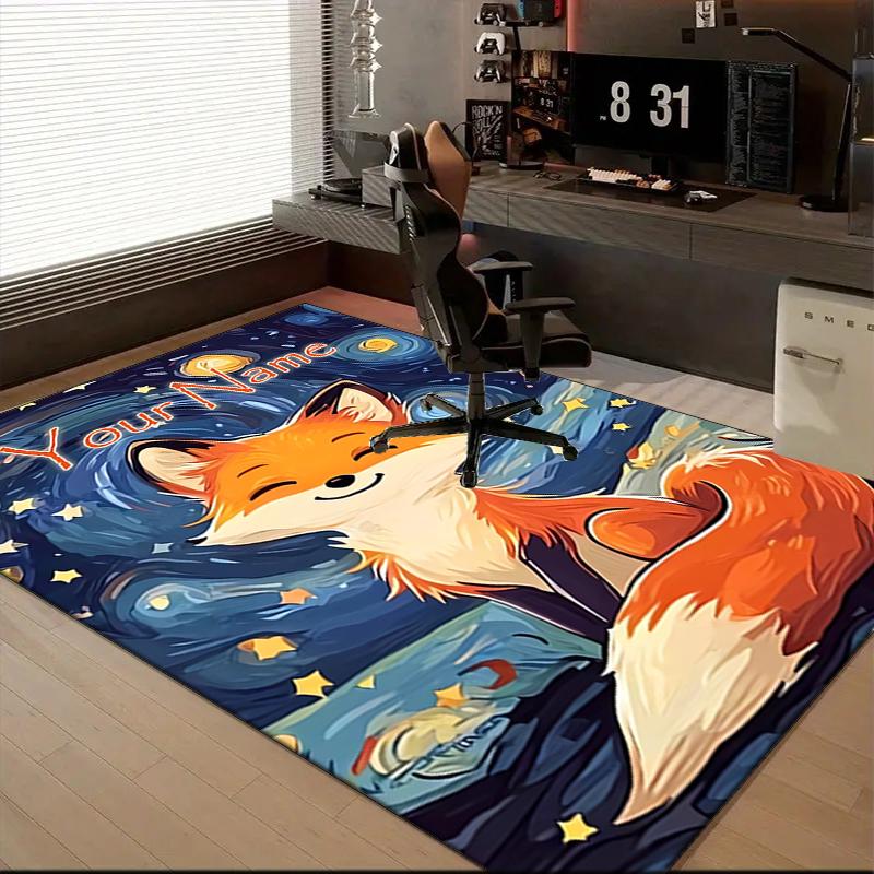1PC Custom Name "Fox Dreams Stars" Theme Floor Mat Ideal for Living Room, Game Rooms, Office, Bedroom, Floor Mat Playful Design