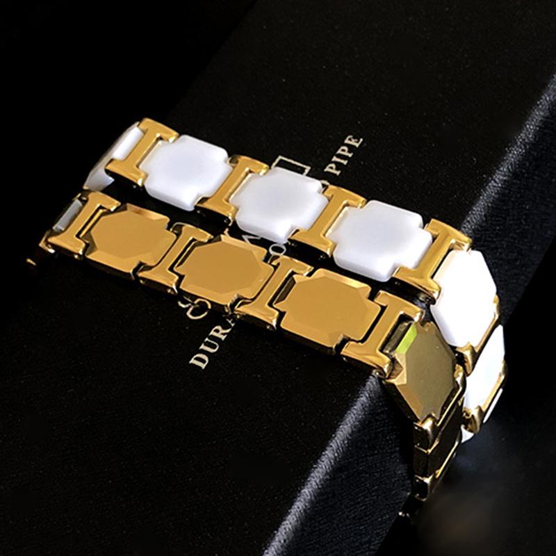 11MM Breit Weißgoldfarbenes Keramikarmband für Männer Frauen Gesundheit Energie Germanium Therapeutisch Magnetisch Herren Armbänder Armreifen