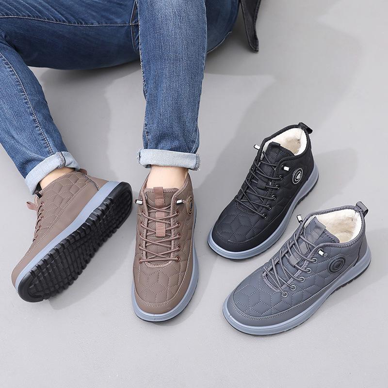 Men's Winter Warm Snow Boots With Faux Fur Lined Waterproof Non-Slip Ankle Booties for Men Comfortable Outdoor Faux Leather Shoes Walking Work Boots