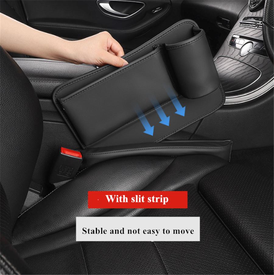 PU Leather Car Console Right Seat Gap Catcher Crevice Organizer Box Cup Holder