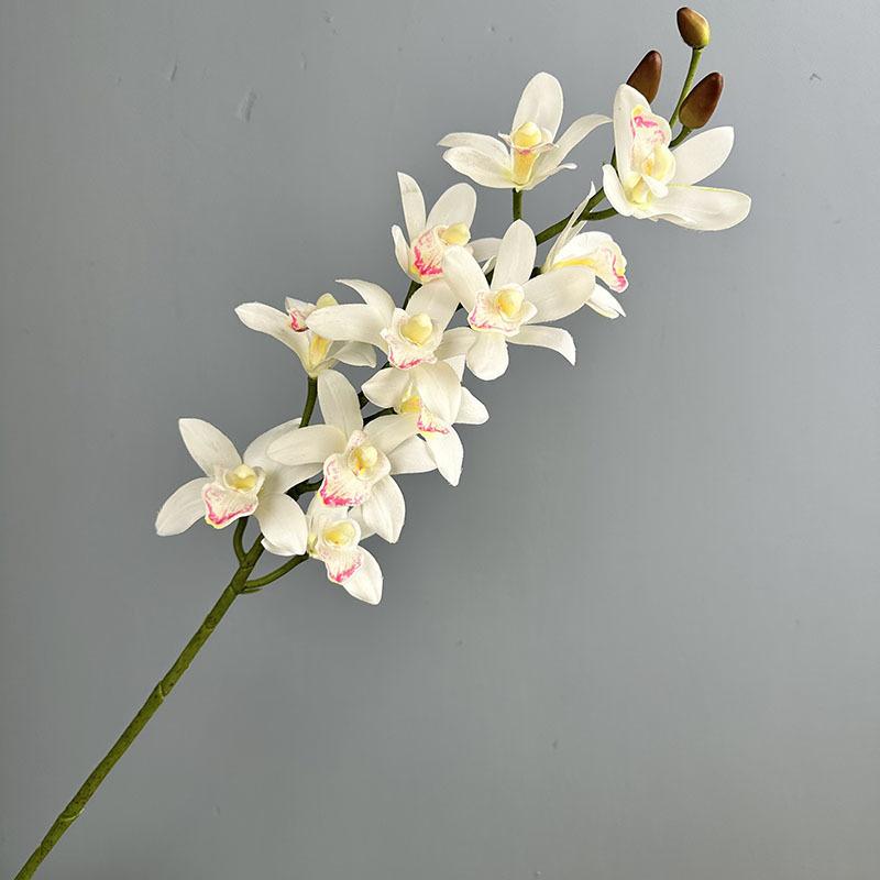3pcs Artificial Silk Cymbidium Real Touch Fake Flowers Shopping Mall Decoration Simulation 11 Heads Cymbidiums Green Flower
