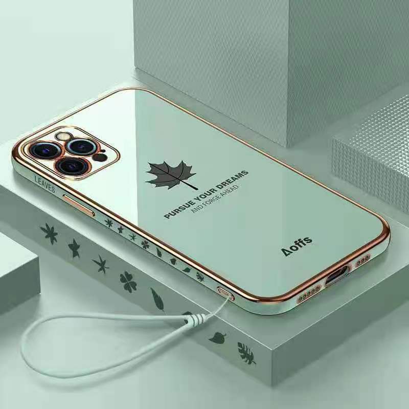 

Підходить для чохла для мобільного телефону iPhone 16 Протиударний Лист клена Apple 15 Захисний чохол 13 Повне покриття 14 Promax Гальванізований силікон iPhone X