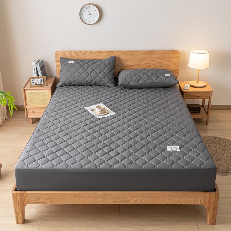 

100% водонепроницаемый чехол для матраса, стеганая простыня на резинке, защитный чехол для матраса, нескользящий мягкий чехол для односпальной кровати, двуспальной кровати размера Queen King 2xPillowcase 48x74cm темно-серого