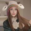 Christmas Deer Hat Handbag 2-in-1 Knitted Reindeer Cap Windproof Foldable Lightweight Packable Knit Hat Winter Travel Accessory