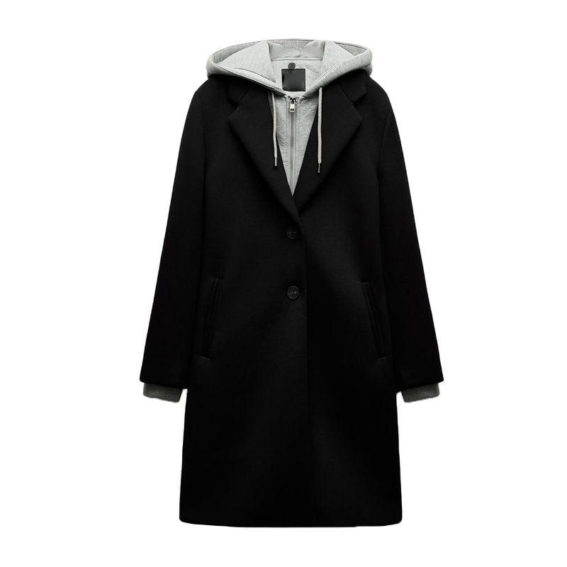 

Spring New Women s Clothing Commute Style Hooded Patchwork Mid-Length Coat Outwear 8073264 8073030 Black S