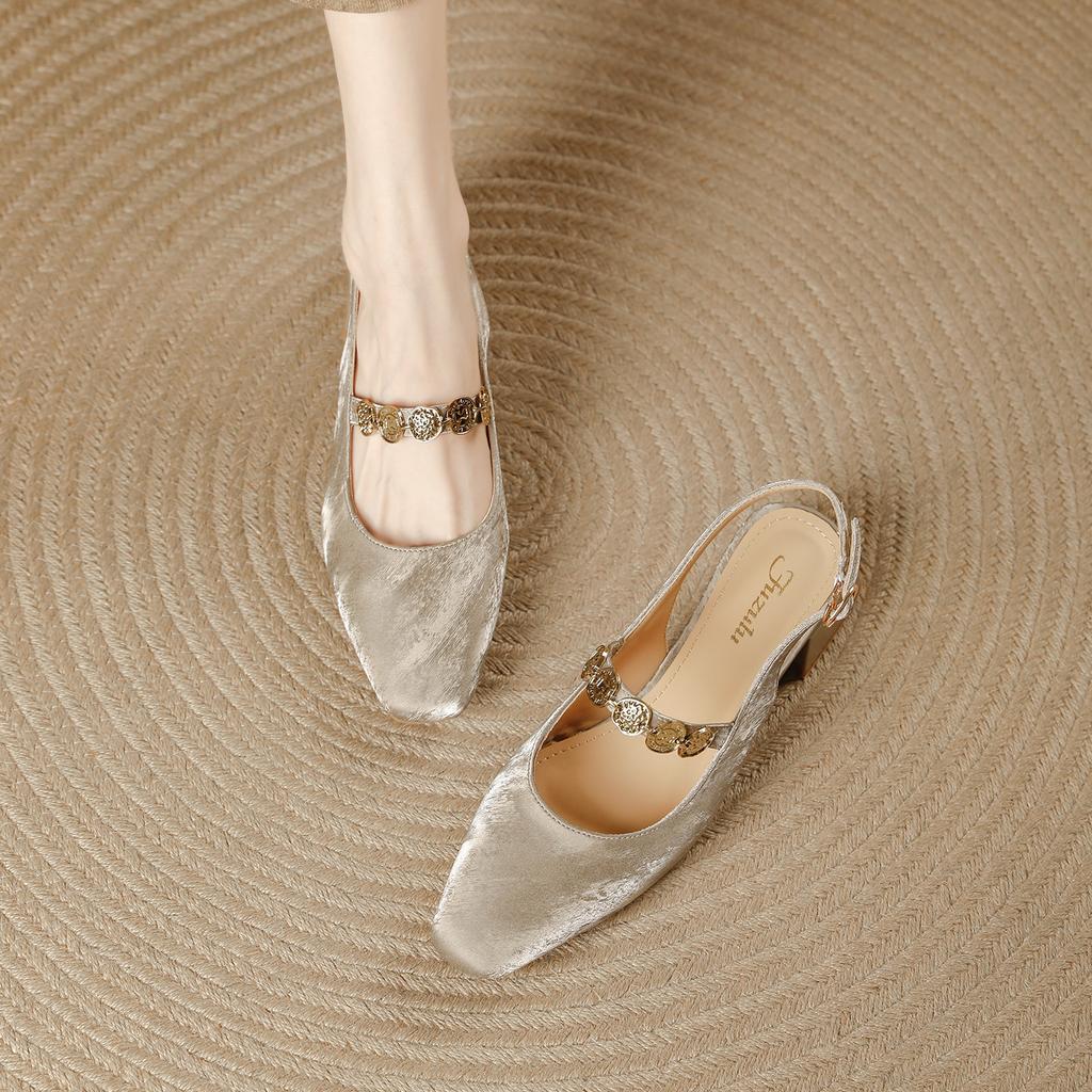 French shallow mouth bag head Mary Jane sandals 2025 summer new retro with cheongsam versatile empty high heels women