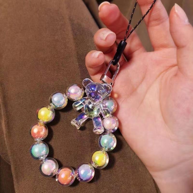 1 Stück Ins Wind Bunt Mini Bär Kurzes Lanyard Anti-Verloren Handy Anhänger Macaron Farbe Perlen Handykette