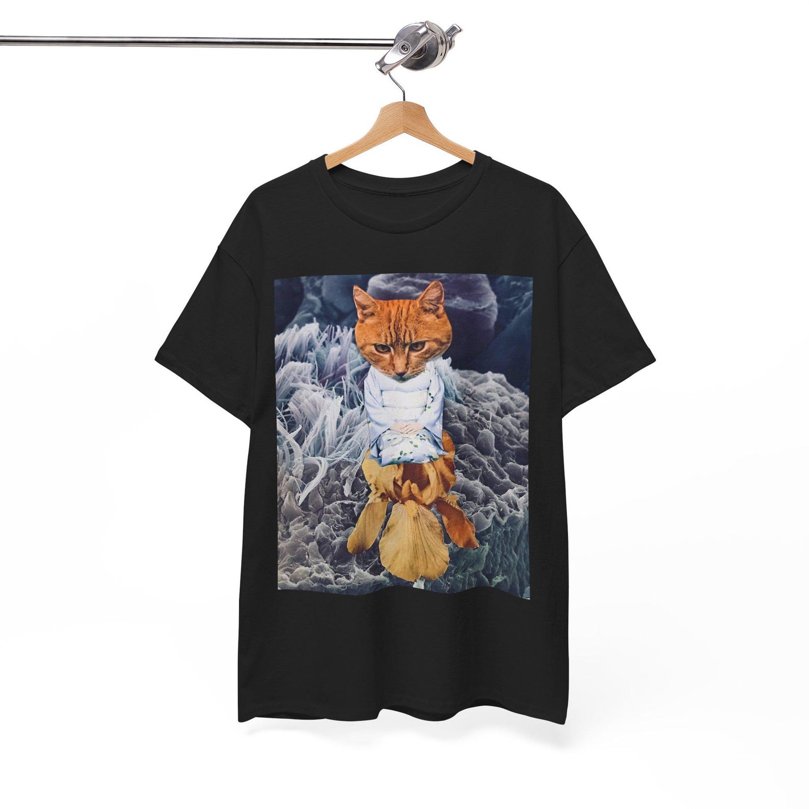 Geisha Cat Surreal Collage Art T Shirt Cat in Kimono Whimsical Statement Tee S