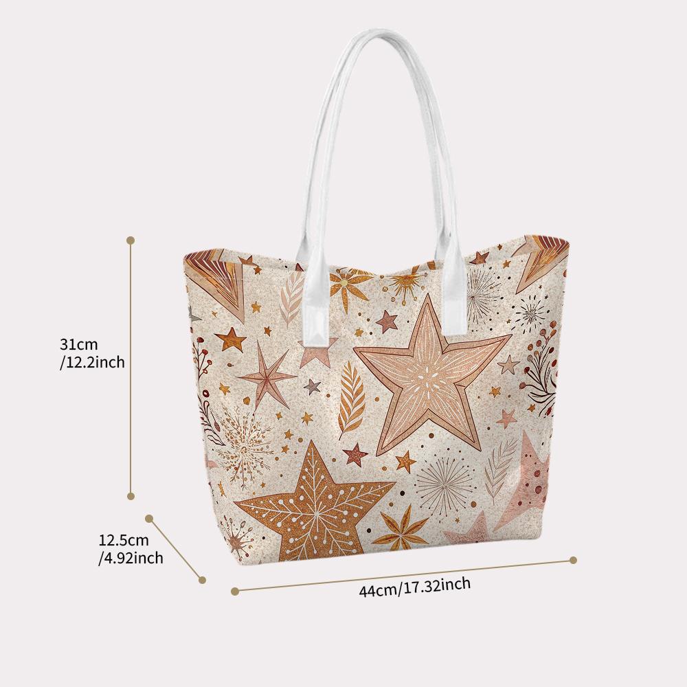 Boho Star Pattern Tote Bag Fashion Casual Portable Large Capacity Shoulder Handbag for Daily Use