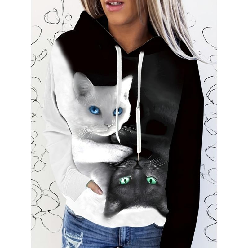 European And American Style Printed Loose Hooded Sweatshirt Jacket for Women for Autumn And Winter