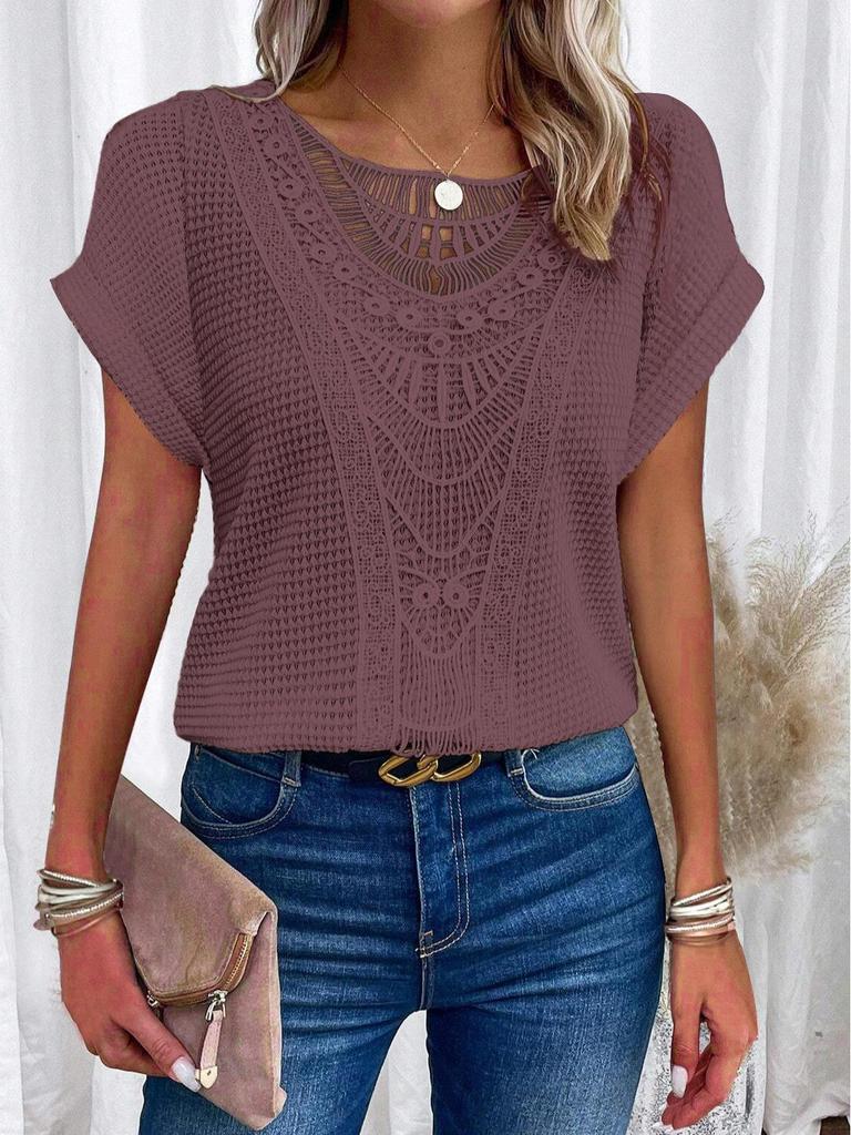 Spring/Summer 2025 Women's Lace Patchwork Casual T-Shirt
