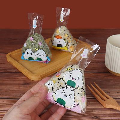 100 Pcs Cute Cartoon Triangle Rice Ball Packing Bag Seaweed Sushi Mould Bag Sushi Bento Accessories Seaweed Rice Ball Sushi Bag