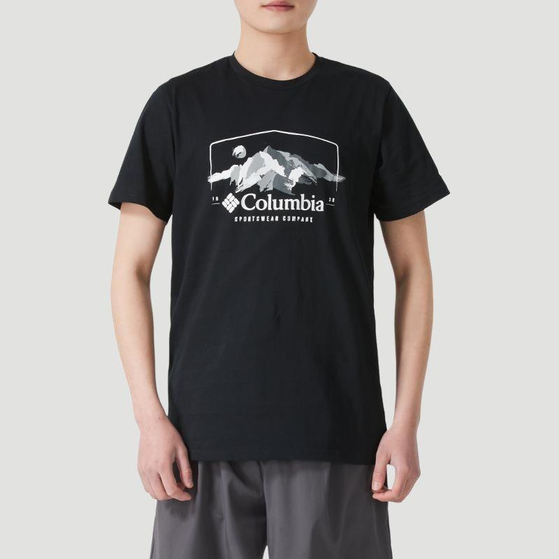 Columbia Logo Outdoor Running Fitness Training Crew Neck Short Sleeve T-Shirt Unisex Tops Black AE2959-021