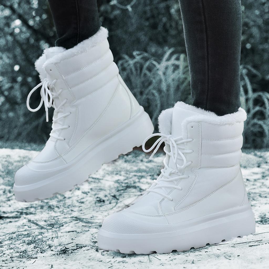 TUINANLE Cizme de zăpadă antiderapante pentru femei Cizme de gleznă groase de pluș pentru iarnă Femei cu platformă Păstrează cald Pantofi căptușiți cu bumbac