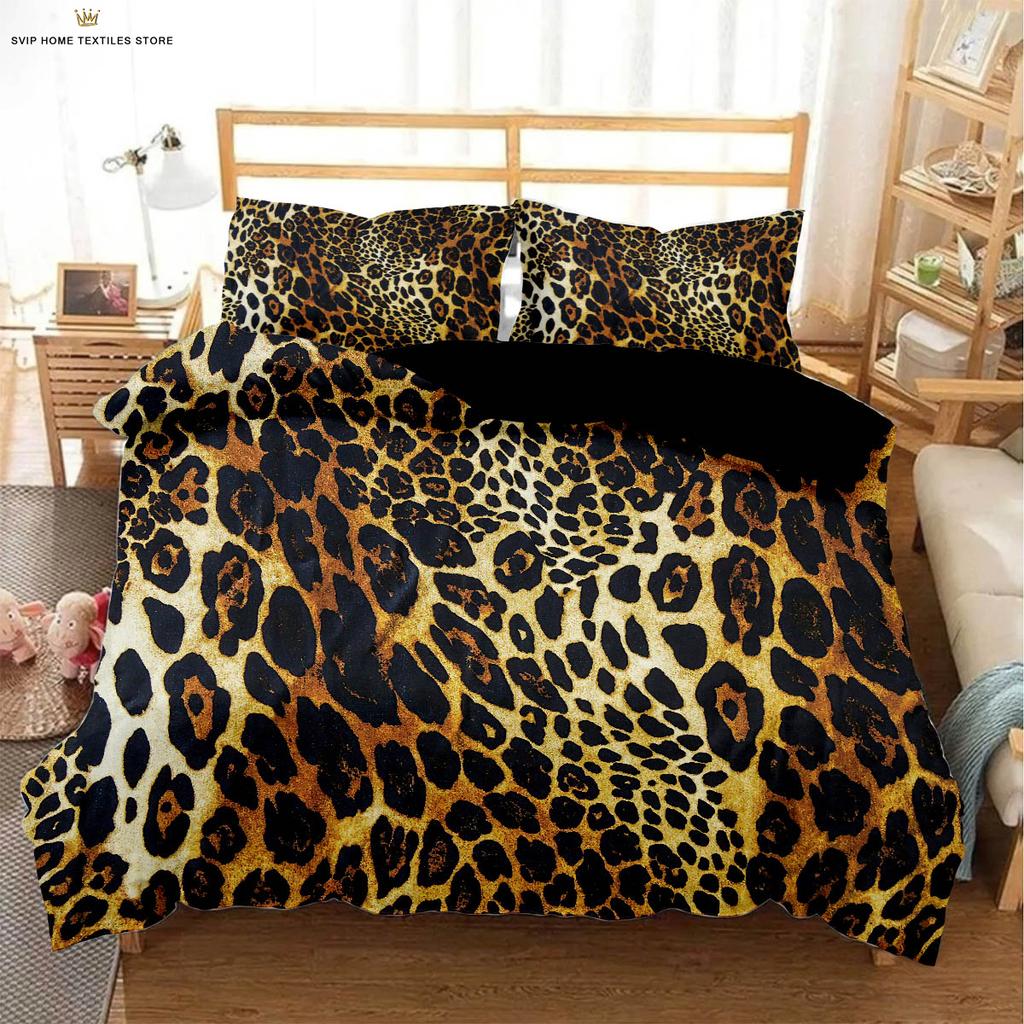 Black And White Leopard Animal Fur Texture 3D Printed Quilt Cover 100% Polyester Bedding Set Duvet Cover Pillowcase 3 Pieces