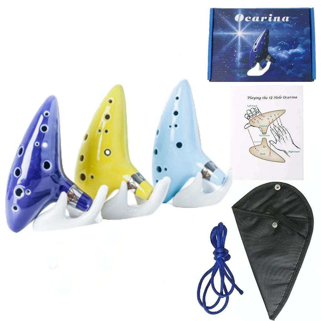 Ocarina,12 Tones Alto C Ceramic Ocarina Musical Instrument with Song Book Neck String Neck Cord Carry Bag