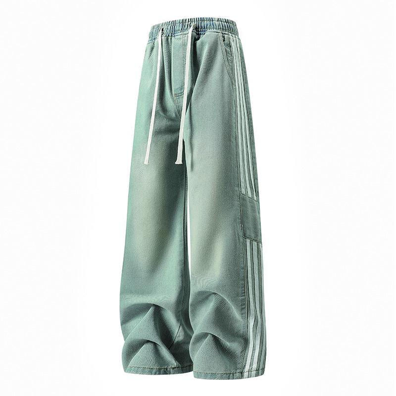 Men's American Retro Striped Wide-Leg Jeans