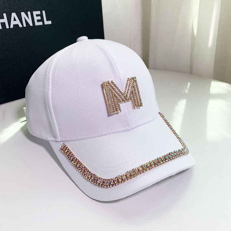Buchstabe M Damen Bling Baseball Cap Damenmode Caps mit Strasssteinen Snapback Hip Hop Hüte Schwarz Weiß