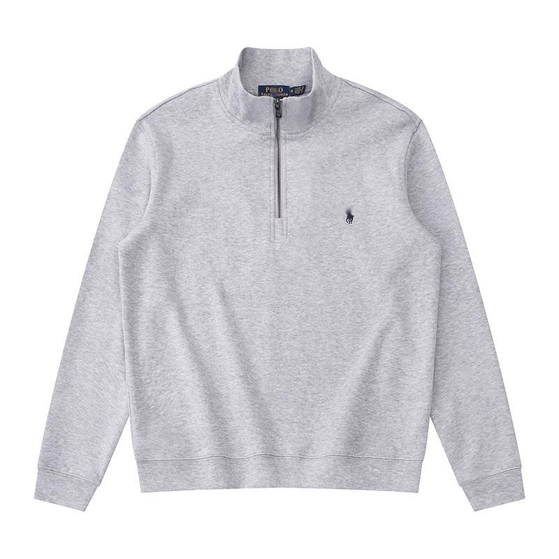 Men's Half-Zip Stand Collar Polo Horse Logo Embroidered Long Sleeve Hoodie Jacket