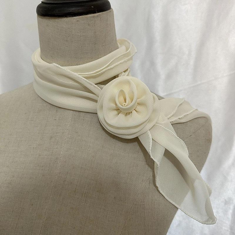 Eleganter langer Satin-Schal mit Rosenblumenmuster, weiches Chiffon-Halstuch in reiner Farbe, Kragendekoration, Chiffon-Schals