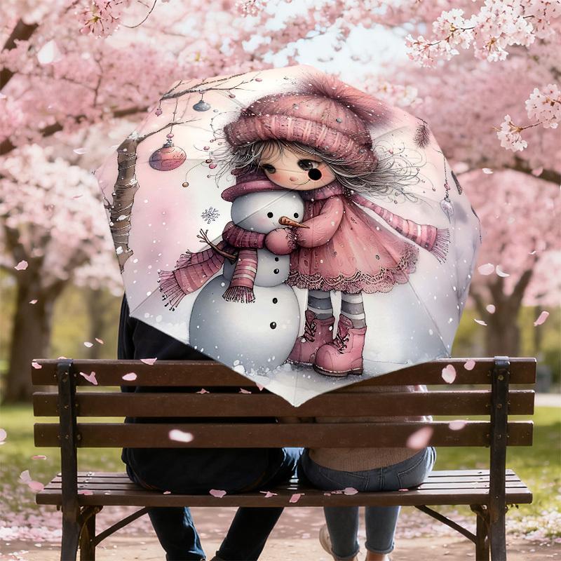 1PC Winter Snowman Automatic Open/Close Umbrella Compact Folding Umbrella with 8-Rib Shaft Lightweight Esign, Fashion Lovers1249A