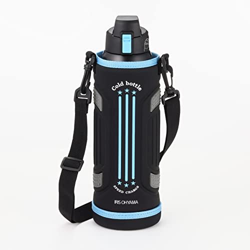IRIS OHYAMA Kids' Sports Water Bottle, 1500ml (1.5L), Blue. Vacuum Insulation Keeps Drinks Cold for Up To 6 Hours! One-touch Opening and Direct Drinki