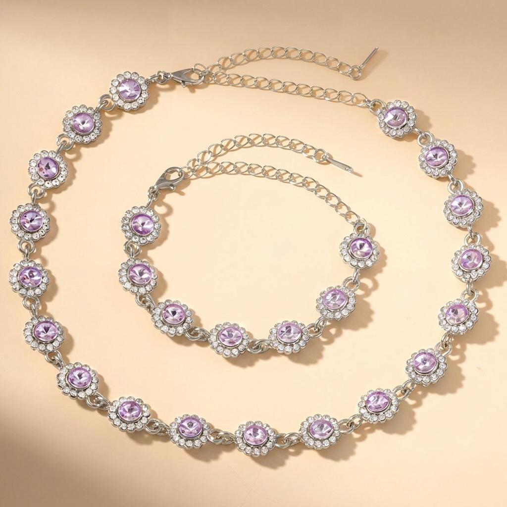 Colorful zircon necklace and bracelet two-piece set for women, fashionable and luxurious full-diamond jewelry set, decorative accessories for women