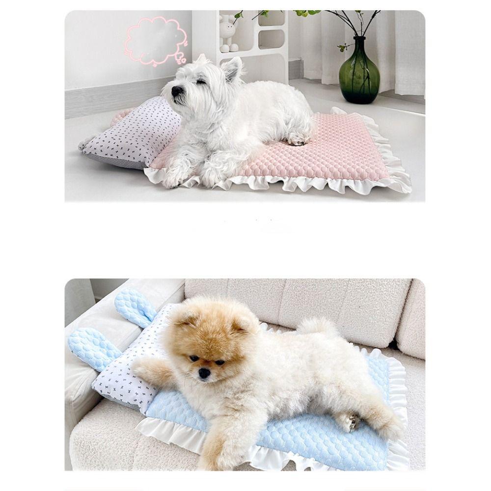 Ice Silk Fabric Pet Cooling Mat Washable Cooling Pet Bed Cute Ears Breathable Dog Bed Summer Use