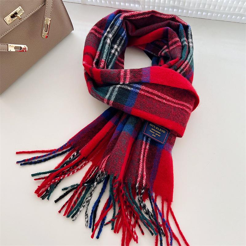 2024 Red Classic Plaid Women Scarf Imitation Cashmere Shawl Winter Thick Warm Neckerchief Foulard Echarpe Wrap Designer Lady