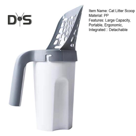 Naběračka na kočičí stelivo s odpadkovou nádobou, velkokapacitní přenosná naběračka s držákem, integrovaná odnímatelná sítka na kočičí stelivo
