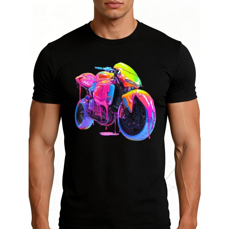 

European sizes Colorful Motorcycle Art Men S T-Shirt Streetwear Style Summer Casual Wear Gift for Motorbike Enthusiasts 4XL чорний