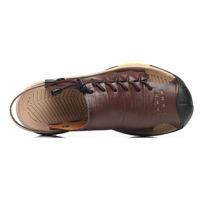 Plus Size Hand Stitching Men Genuine Leather Hollow Out Beach Sandals