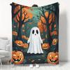 1pc Halloween Little Ghost Pumpkin Lantern Printed Flannel Blanket, Soft Warm Nap Blanket Sofa Cover Blanket, Suitable for Autumn Home Decor, Bedroom 