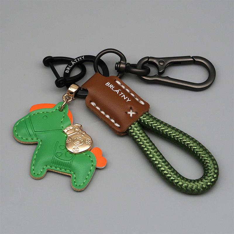 New Leather Keychain Ins Cute Keyring Cartoon Horse Hanging Ornament Gift