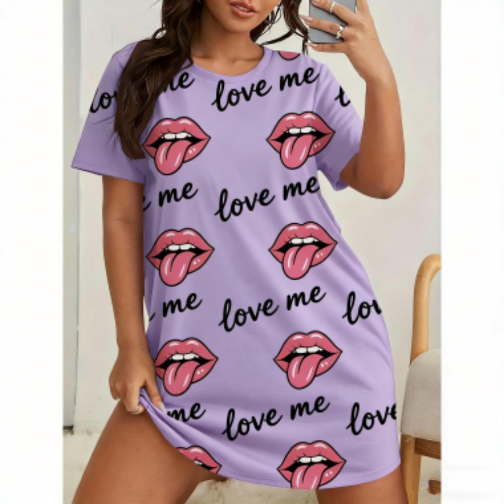 Love Me Print For Women Short Sleeve Sleepwear Dresses Loose Casual Fit Tee Nightwear Home Clothes Nightie Loungewear Dresses