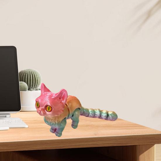 3D Printed Cat Figurine Movable Joints Cat Figure Articulated Animal Model Toy Home Office Bookshelf Desktop Decoration Ornament