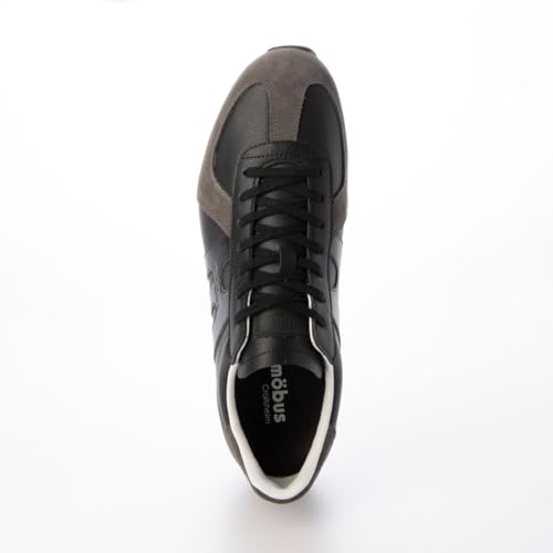 Mobus Men's German Trainer Leather Sneakers, Casual and Sporty, Walking Shoes with Long Legs, Current Model DRESDEN (Black/Charcoal, Japanese Shoe Siz