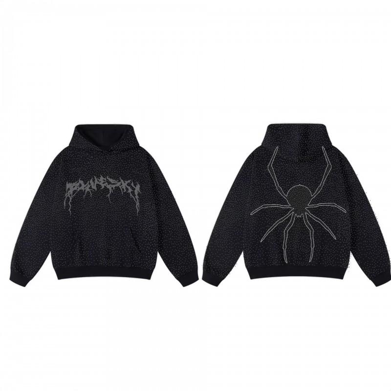 Mens Gothic Spider Rhinestone Hooded Oversized